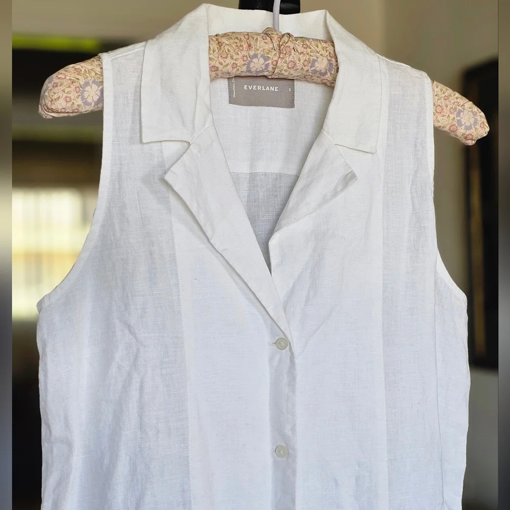 Everlane Women's White Sleeveless Button-Down Linen Dress - Picture 2 of 6